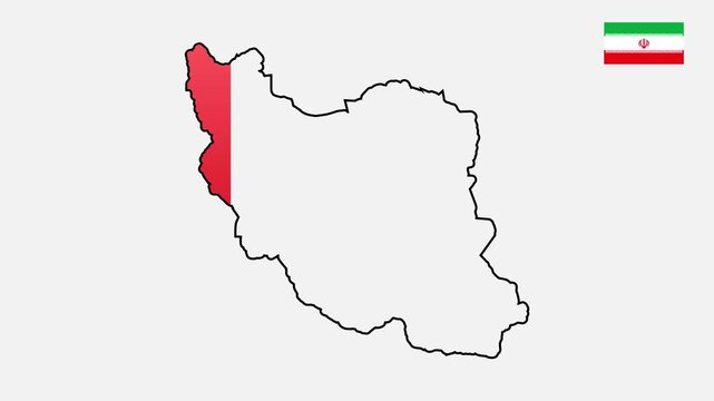 Animation of Iran country map border drawing and filling with red color on a clean white background for geographic education and political presentation projects