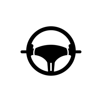 Black steering wheel icon representing vehicle control and direction.