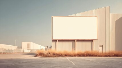 Obraz premium Billboard Mockup on Modern Industrial Building Exterior with Clear Sky for Advertising and Marketing Campaigns