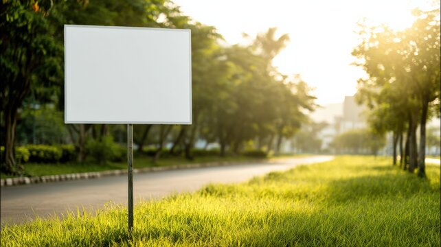 Blank Billboard Mockup in a Serene Park Setting with Natural Sunlight, Ideal for Advertisements
