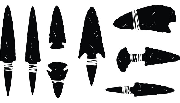 Arrowhead silhouette vector illustration set of ancient stone tools