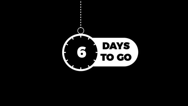 Blue digital countdown timer with number 6 and glowing segments on a black background.4k video animation.