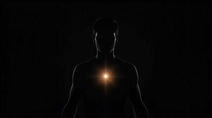 Fototapeta premium Human Silhouette with Soft Glowing Light from Chest