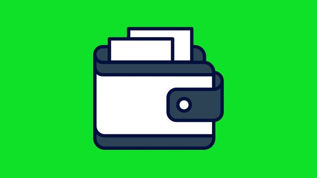  Animated Illustration of a White and Navy Blue Wallet with Banknotes 4k stock animation video on a green screen for chroma key background for video editing.