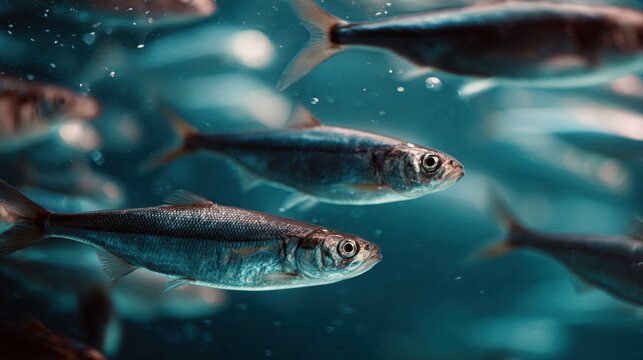 Close-up of herrings in the sea.