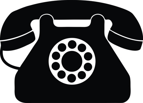 Black retro rotary dial telephone communication icon vector symbol