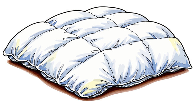 Soft white quilted pillow on a white background  