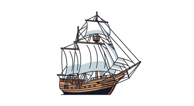 Vintage Sailing Ship with Sails.
