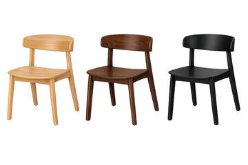 Obraz premium Three modern wooden dining chairs on transparent background
