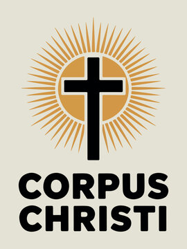 Black cross with golden sunburst and corpus christi text 1
