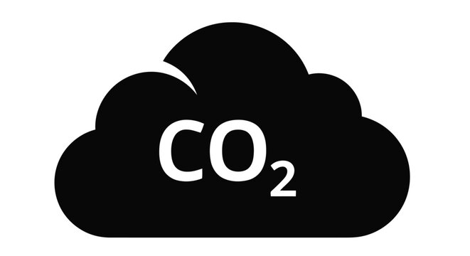 Black cloud icon with the chemical formula for carbon dioxide displayed inside