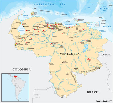 Map of the South American country Venezuela