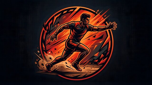 Dynamic Kabaddi player sport logo illustration in red and orange colors
