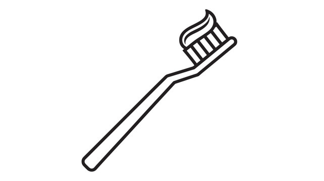 Toothbrush icon with toothpaste, simple line art for dental hygiene and oral care concepts. featuring cleaning, brushing, teeth with clean and fresh