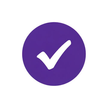 A simple purple circle icon featuring a white check mark symbol representing a correct selection