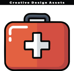 Fototapeta premium A vibrant red first aid kit icon featuring a clean white cross symbol for medical emergency design