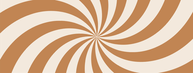 Spiral Candy Swirl Background, Ice Cream Chocolate Pattern. Sweet Graphic Lollipop Twist Bg. Retro Groovy Radial Sunburst Banner. Abstract Psychedelic Style.