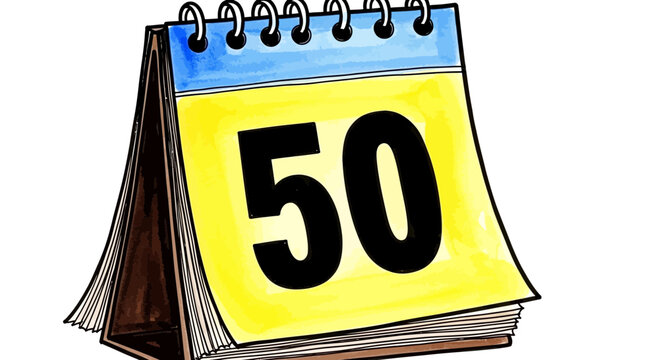 Cartoon calendar page displaying number 50 in bright colors  
