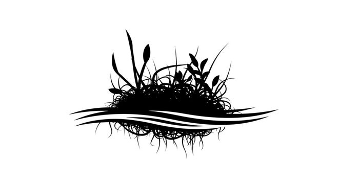 Black silhouette of cattail plant.
