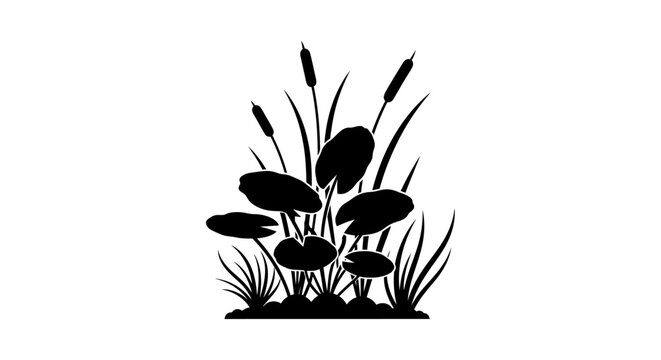 Black silhouette of cattail plants.