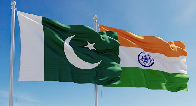 Celebrating international friends day pakistan and india flags waving together