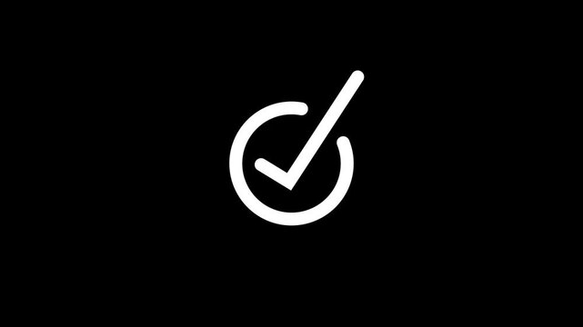 White checkmark inside a circle on a black background symbol icon