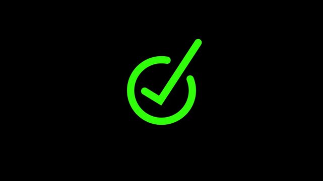 Green checkmark inside a circle on a black background symbol icon
