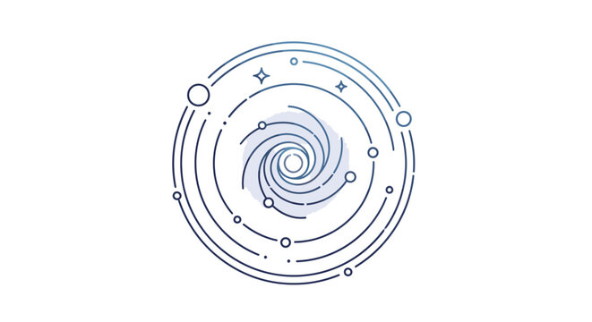 Abstract illustration of a galaxy with swirling elements on a white backdrop