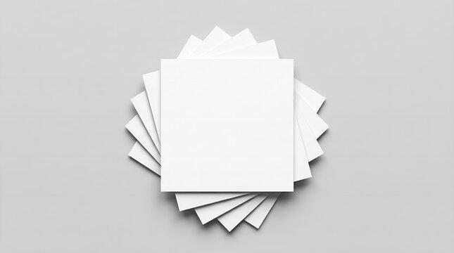 Top view of white square paper sheets in circular radial layout