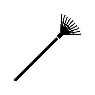 Black rake tool isolated on white background for gardening and yard work.