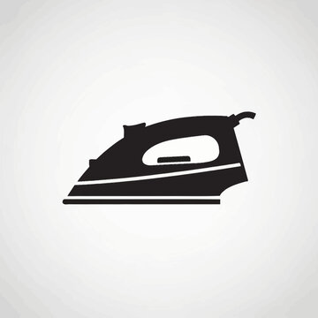 Black iron silhouette on white background household appliance for ironing clothes.