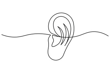 Obraz premium Ear continuous one line minimal outline vector icon for hearing concept