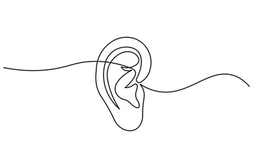 Obraz premium Ear continuous one line minimal outline vector icon for hearing concept