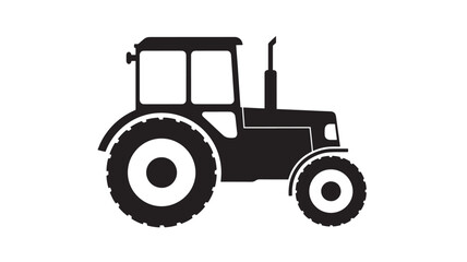 Obraz premium Tractor silhouette with large rear wheels and a cab for the driver, isolated on white background for agricultural transport.