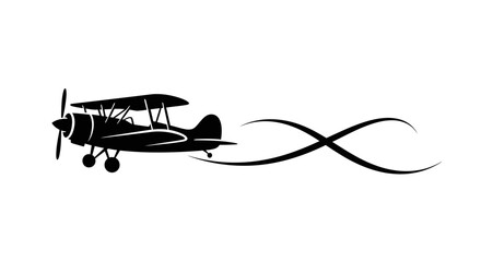 Vintage biplane flying with an elegant infinity symbol trail. © Selena