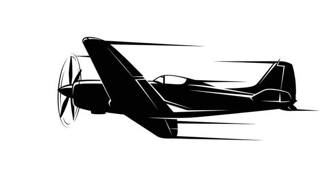 Sleek vintage propeller plane in flight silhouette.