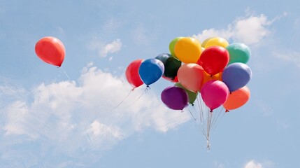 Fototapeta premium Bright Balloons Float in the Sky During a Sunny Day in a Park