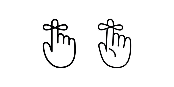 Finger with string reminder line icon set representing memory tasks and appointments in black minimalist style for reminder apps or notification symbols