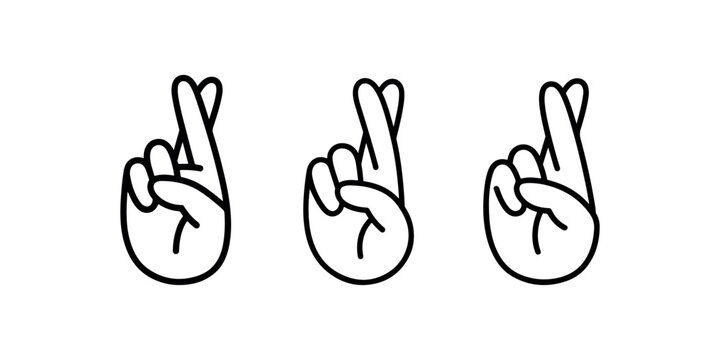 Crossed fingers luck gesture line icon set representing hope superstition wish and success for various digital user interface designs and social media