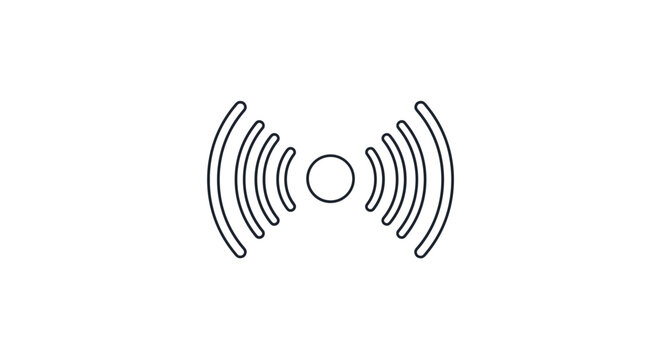 Minimalist outline icon of a wireless signal or network wave emanating from a central circle on a white background.