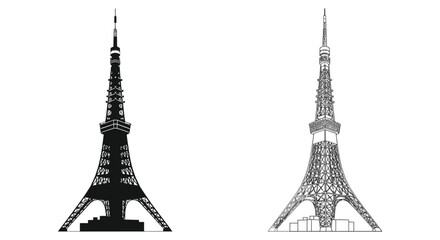 Two views of tokyo tower a striking black silhouette high quality © MdAbulBasher
