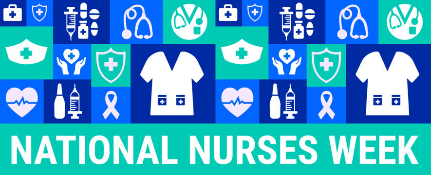 National Nurses Week background, banner, card or poster design template is observed every year during May, to raise awareness about the mission. Vector illustration.