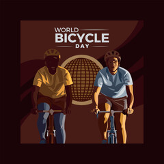 Obraz premium World bicycle day illustration with two cyclists