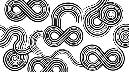 Fototapeta premium Abstract Infinity Loop Pattern Collection with Curved Lines and Swirls in Black and White for Graphic, Design, and Pattern Illustrations