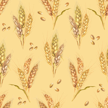 Wheat bouquet seamless pattern gold