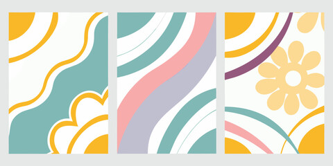Abstract retro style patterns with floral and wave motifs © Prince