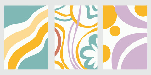 Obraz premium Abstract vertical panels featuring colorful flowing shapes and lines