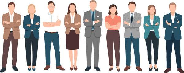 Fototapeta premium Diverse business team illustration, professional colleagues standing together, corporate workforce diversity, teamwork concept, office collaboration, leadership, unity, success, career growth