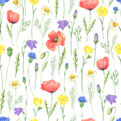 Fototapeta premium Seamless pattern wildflowers mix