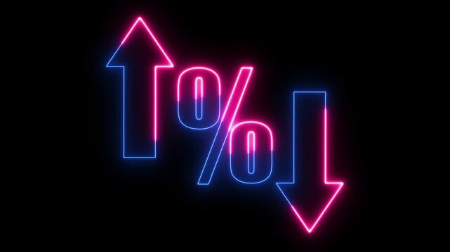 glowing neon Percentage growth and decline icon with up and down arrows. financial, business, and statistical analysis. Up and down percentage arrows icon. Perfect for reports and dashboards